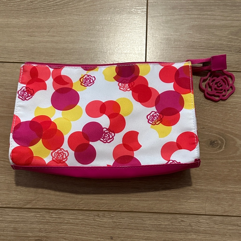 Lancome Pink and Red Floral Cosmetic Pouch